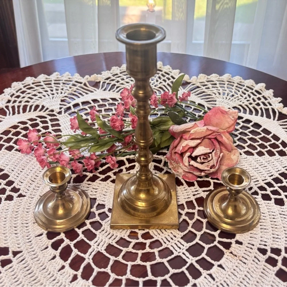 Brass Candle Holders Elegant Gold Vintage MCM Antique Boho Cottage Home Decor